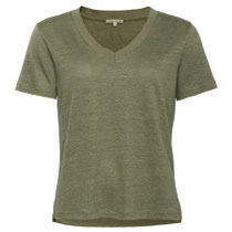T-shirt Talida in 100% linnen jersey, saliegroen, Living Crafts, beschikbaar in de maten S, M en L, prijs: 49,99 €