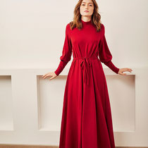 Kleed Christella in 100% bio-katoen tricot, donkerrood, Lana, beschikbaar in de maten XS, S en M, prijs: 147,25 €