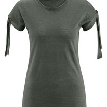 T-shirt Elisabeth in 100% bio-linnen jesery, khaki, Living Crafts, beschikbaar in de maten XS, S, M, L en XL, prijs: 39,99 €