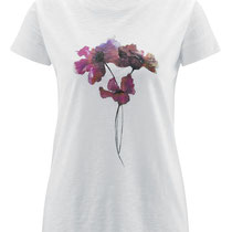T-shirt Estefania in 100% bio-katoen jersey, wit met klaprozen, Living Crafts, beschikbaar in de maten XS, S en L, prijs: 34,99 €