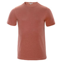 T-shirt Andy in 100% bio-linnen jersey, vlammenrood, Living Crafts, beschikbaar in de maten M en L, prijs: 49,99 €