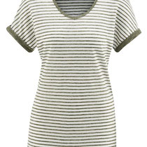 T-shirt Ava in 100% bio-linnen jersey, oregano/gebroken wit gestreept, Living Crafts, beschikbaar in de maat M, prijs: 39,99 €
