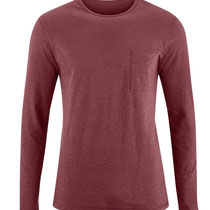 T-shirt met lange mouwen Bruce in 100% bio-katoen tricot, donkerrood, Living Crafts, beschikbaar in de maten M, L en XL, prijs: 36,99 €