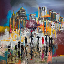 Une éclaircie - 100 x 100 cm - Acrylique - huile sur toile et inclusion - 2600€