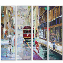 "Lisbonne" Quadriptyque de 4 toiles de 30 x 120 cms -Acrylique et huile sur toile - 2900€