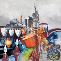 "Violocelle à Venise" 80 x 80 cms - Acrylique et huile sur toile - 1470€