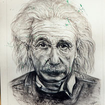 "Einstein" crayon s/panneau  60x50