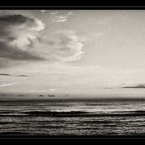 mare,bianconero,fine art,scogli,spiaggia,,gabbiani,reti da pesca,tramonto