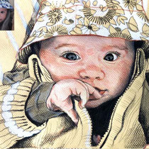 Portrait de bébé au bob, aux trois crayons, 21x29.7 cm, réalisé par Natpalette