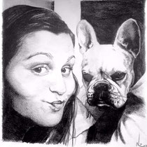 Portrait femme et son chien, crayons graphites, 21x29.7 cm, réalisé par Natacha Zenatti
