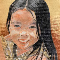 Portrait petite Léna, aux 3 crayons sur papier coloré, 29.7x21 cm, réalisé par Natacha Zenatti