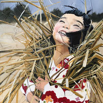 Suzuno, huile et acrylique sur toile, 60x50cm, portrait de voyage réalisé par Natpalette (VENDU)