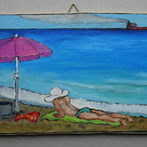 N 299 Frau mit pinkem Sonnenschirm (15x25)