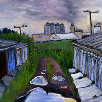 N/Ostalgie I  (Garagenhof bei Sassnitz)   Öl/Lwd  55x80cm  2007