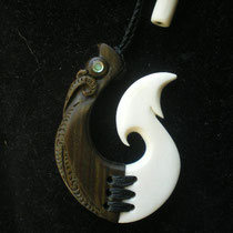 #51 Manaia Hook/ Lignum Vitae, Cow Bone & Paua/ Sold