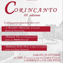 Rassegna "Cori in canto" a Sorbolo (Pr) il 10 ottobre 2015