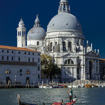 Gondola in front Santa Maria della Salute building