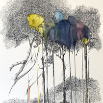 Auf Hügeln | 2023 | Tusche / Aquarellfarbe auf Papier | 80 x 60 cm