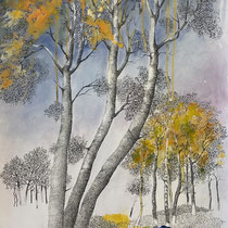 Stadtwald | 2023 | Tusche / Ölfarbe | 80 x 50 cm