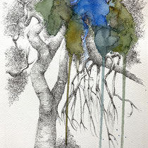 Amrum Wald am Watt | 2023 | Tusche / Aquarellfarbe auf Papier | 40 x 30 cm