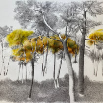Melaten I 2021 | Tusche / Ölfarbe auf Papier | 76 x 56 cm