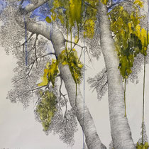 Zwei Bäume | 2023 | Tusche / Ölfarbe auf Papier | 80 x 50 cm