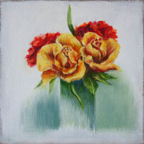 Rosen in kleiner Vase | 2021 | Öl auf Leinwand | 20 x 20 cm