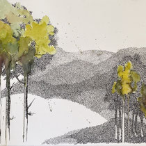 Auf Hügeln II | 2024 |Tusche / Aquarellfarbe auf Papier | 60 x 80 cm