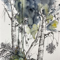 Only five minutes III | 2023 | Tusche / Aquarellfarbe auf Papier | 40 x 30 cm
