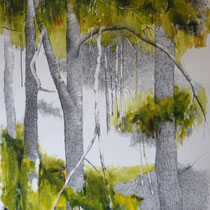 Stadtwald | 2021 | Tusche / Ölfarbe auf Papier | 76 x 56 cm