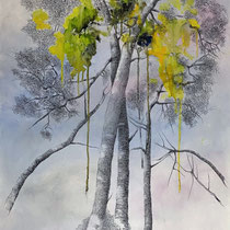 Melaten | 2022 | Tusche / Ölfarbe auf Papier | 80 x 50 cm