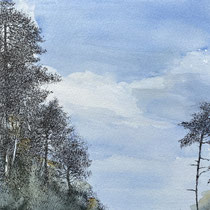 Eifel | Tusche / Aquarellfarbe auf Papier auf Holz | 20 x 25 cm