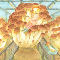 しめじ農園(2017) グループ展「きのこ展」に出した作品です。しめじを育てる小人の農家にお嫁さんがやってきました。