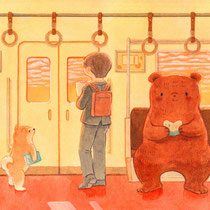 夕方の電車で読書(2022) 各々好きな本を読んでいます。