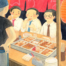おでん屋台(2022) 仕事終わりのおじさんたちです。この3人は小学生の頃からの友達です。