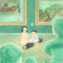 クローディアの秘密(2022) 本の装画・挿絵のイメージです。メトロポリタン美術館風です。ストリートビューで館内を巡りながら描きました。