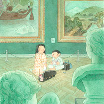 クローディアの秘密(2022) 本の装画・挿絵のイメージです。メトロポリタン美術館風です。ストリートビューで館内を巡りながら描きました。