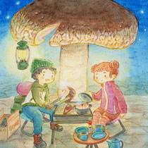 椎茸キャンプ(2017) グループ展「きのこ展」に出した作品です。焼いた椎茸を醤油で食べたいです。
