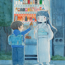 塾帰りの子にホットレモンもらった雪女さん(2020) 雪女さんは寒いのは平気でしたが、気を使われました。