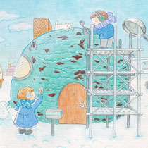 新居づくりinアイスの国(2019) 二人は新婚で、この国では自分たちの家は自分たちで作る風習でした。