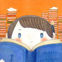 あしながおじさん(2022) 本の装画・挿絵のイメージです。大学に行ってジュディが大量に本を読んでいるのが印象的で、おじさんとの関係よりそっちを主張してみました。