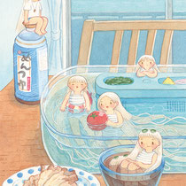 そうめん達のプール遊び(2023)束の間のバカンス！artbook事務局さんのイラスト集「FOOD2023」に掲載されました。