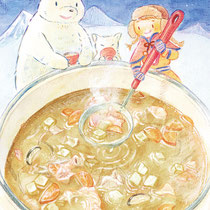 豚汁(2016)  わたしの好きな食べ物ランキング1位を争う豚汁の絵です。こんなに大量にあったら幸せです。この豚汁は大根ではなくじゃがいもです。