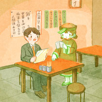 ふらっと入った中華屋でキョンシーが働いてた(2023) 「白Tvs黒T展」で描いたキョンシーの女の子の日常風景を描きました。