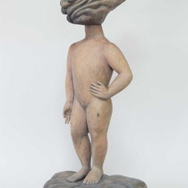 風が吹いている/Wind is blowing　H 81× W 37× D 45 cm　Wood(Cypress),Pigment,Glue,Japanese ink,Silver paint,Drying oil　2016