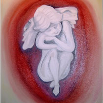 Engel in roter Wolke, Öl auf Leinwand, 60 x 80 cm