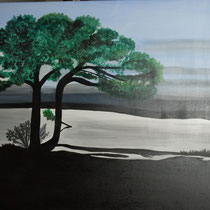 Ein Baum am Wasser, Öl/Acryl auf Leinwand, 80 x 100 cm