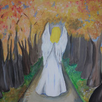 Engel im Herbstwald, Acryl auf Leinwand, 70 x 50 cm
