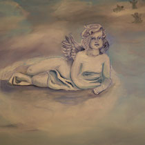 Liegender Engel auf Wolke, Acryl auf Leinwand, 60 x 80 cm
