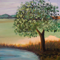Ein Baum am See, Acryl auf Leinwand 44 x 48 cm